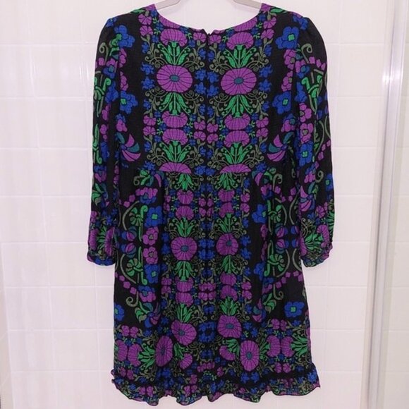 ANNA SUI Floral Deco Resort '14 Morning Glory Textured Cotton Silk Nouveau Dress - Picture 5 of 7